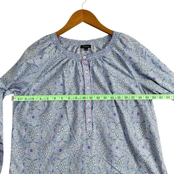 Talbots Popover Top Blue Kaleidoscope Pattern Preppy Boho Women’s Size /M - Picture 7 of 12